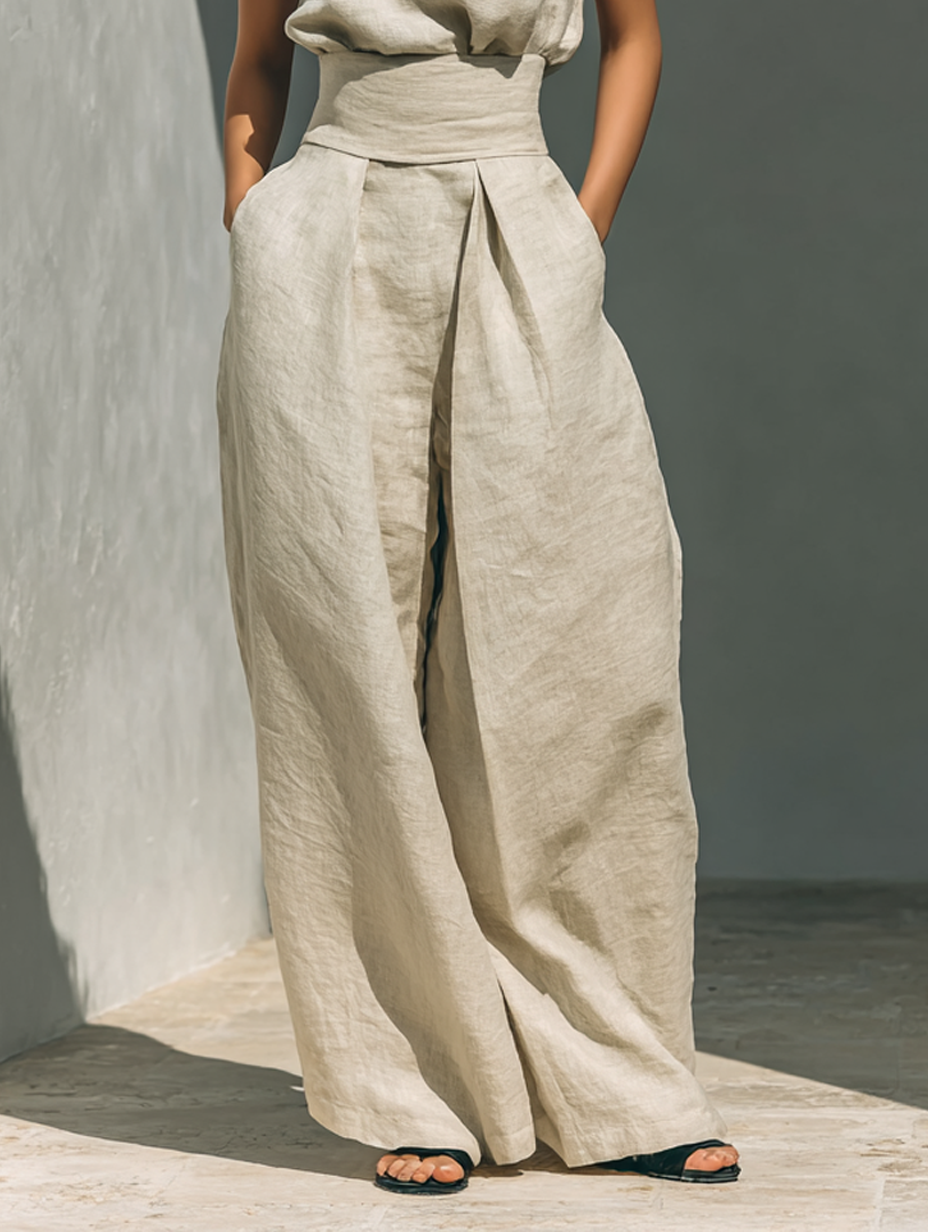 Women's Minimalist Sleeveless Blouse And Wide-leg Pants Set