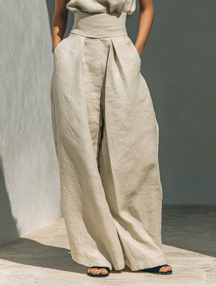 Women's Minimalist Sleeveless Blouse And Wide-leg Pants Set