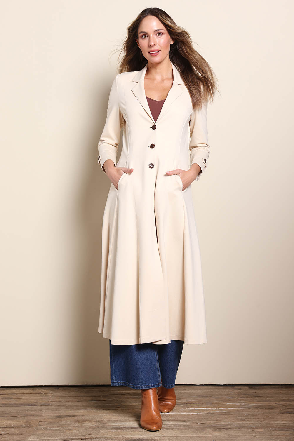 Meet Me At Midnight Longline Ponte Coat - Sand