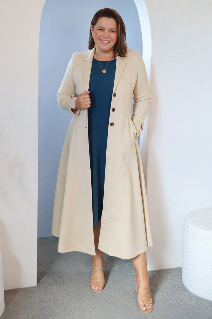 Meet Me At Midnight Longline Ponte Coat - Sand