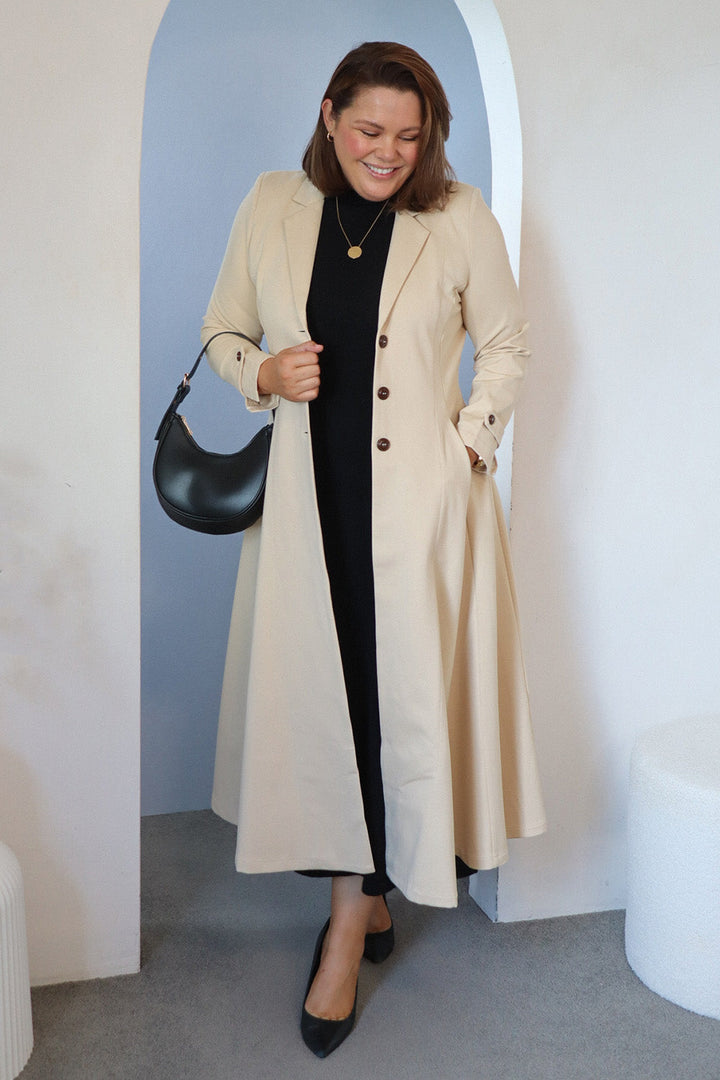 Meet Me At Midnight Longline Ponte Coat - Sand