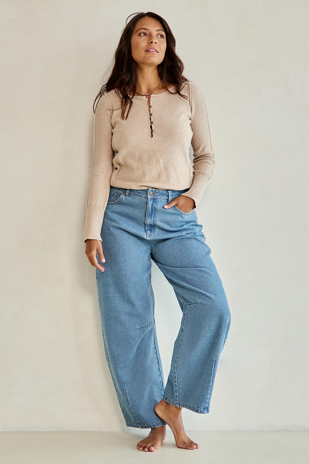 Dusk To Dawn Cotton  Slouch Barrel Jeans - Denim