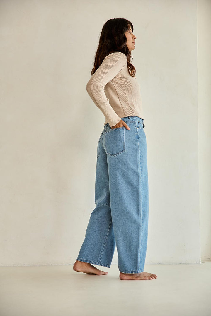 Dusk To Dawn Cotton  Slouch Barrel Jeans - Denim