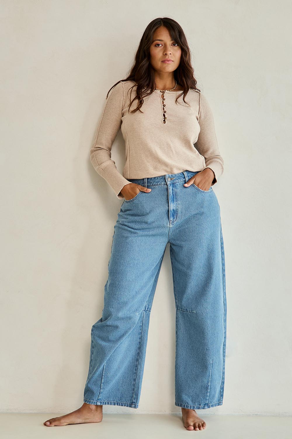 Dusk To Dawn Cotton  Slouch Barrel Jeans - Denim
