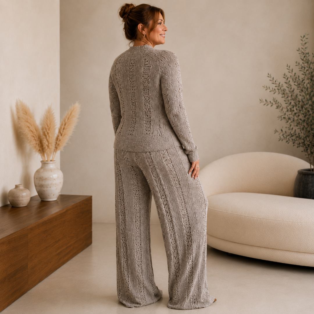 Women's Taupe Elegant Sweater & Wide - Leg Pants Set knit