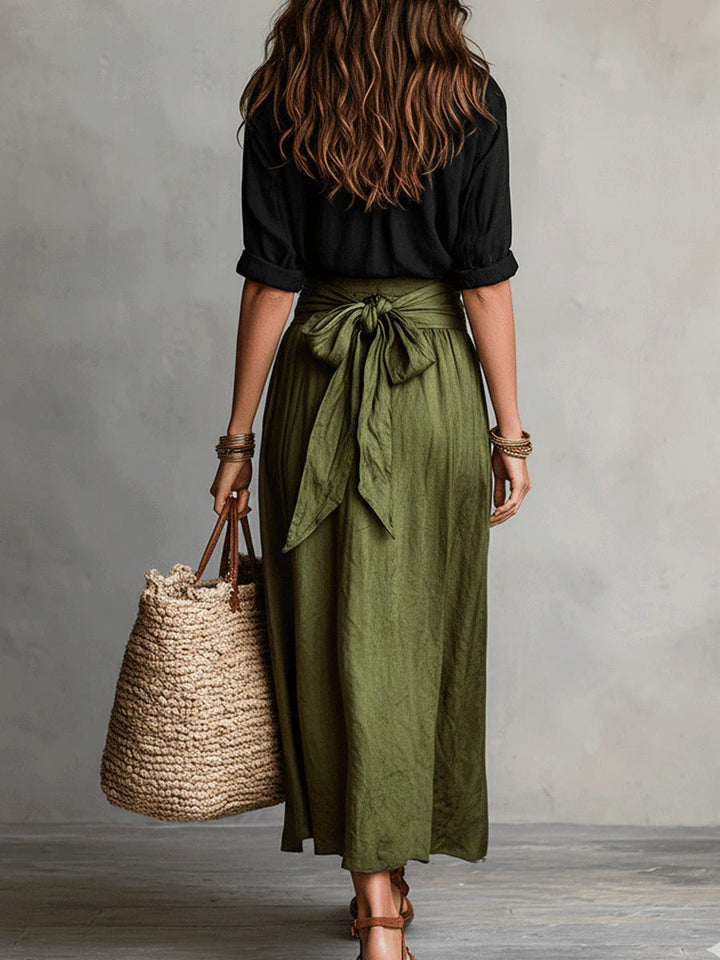 Vera | Black Top & Olive Midi Skirt Set