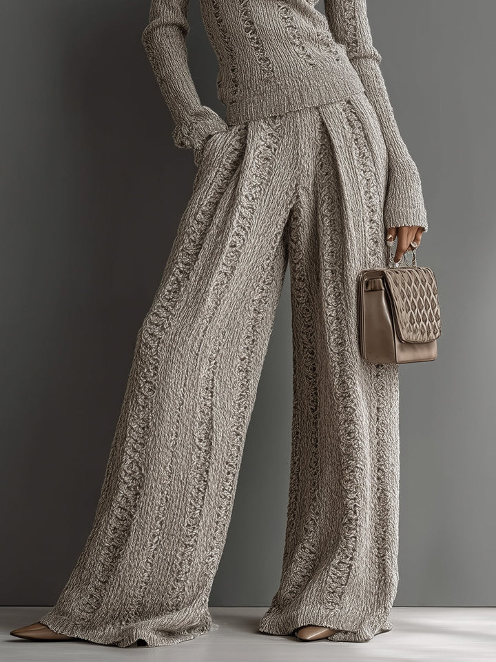 Women's Taupe Elegant Sweater & Wide - Leg Pants Set knit