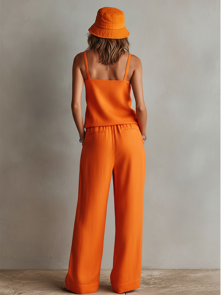 Women's Orange Two-Piece Set With Square Neck Cami Top